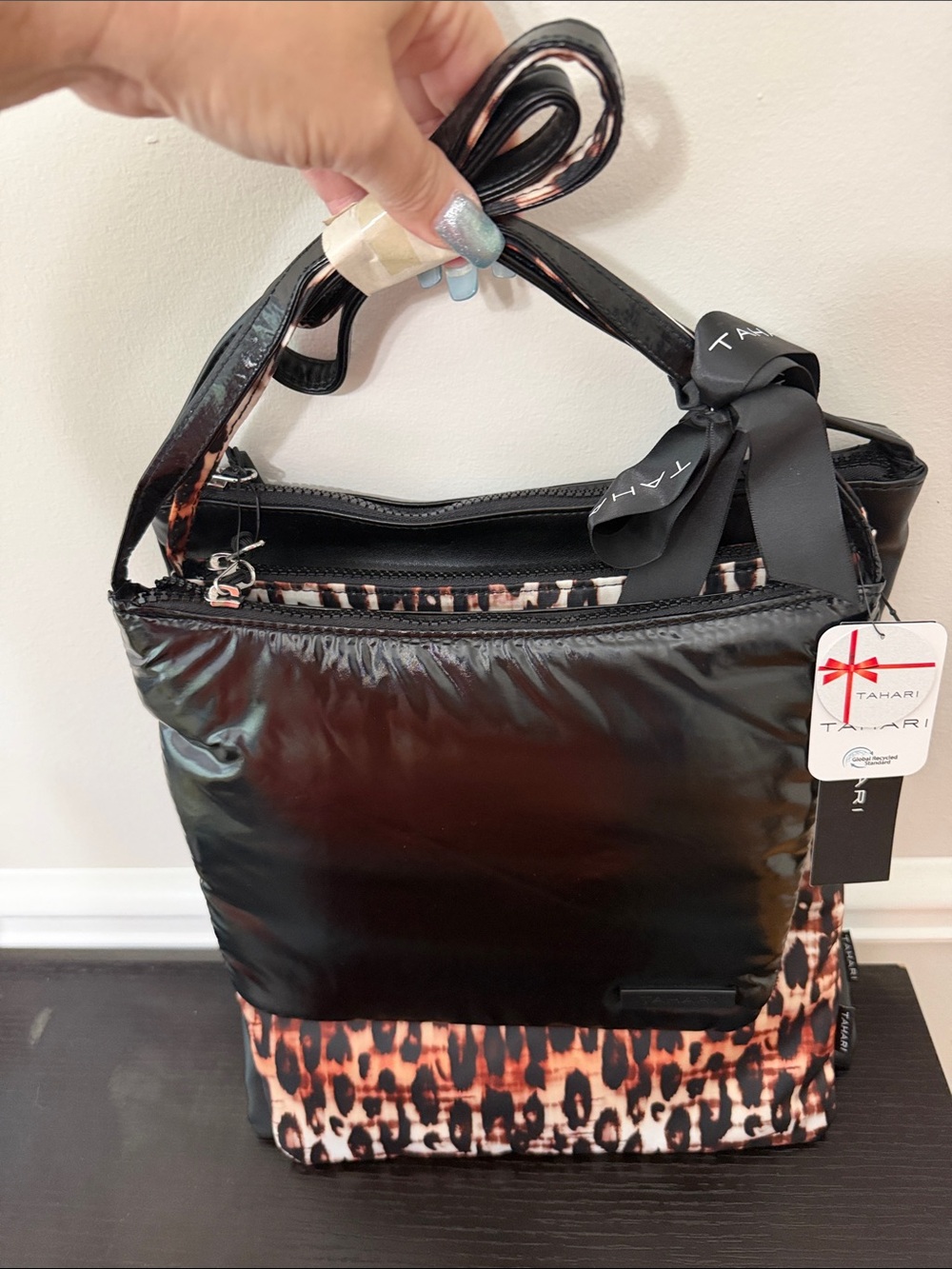 Tahari Black & Leopard Print Shoulder Bags - 2 solid black, 1 leopard print